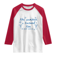 The Summer I Turned Ten Funny 10th Birthday Est 2016 Raglan Shirt Summer Coastal Birthday Seashell Bow