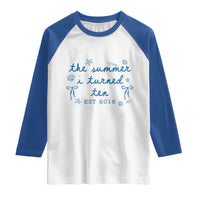 The Summer I Turned Ten Funny 10th Birthday Est 2016 Raglan Shirt Summer Coastal Birthday Seashell Bow