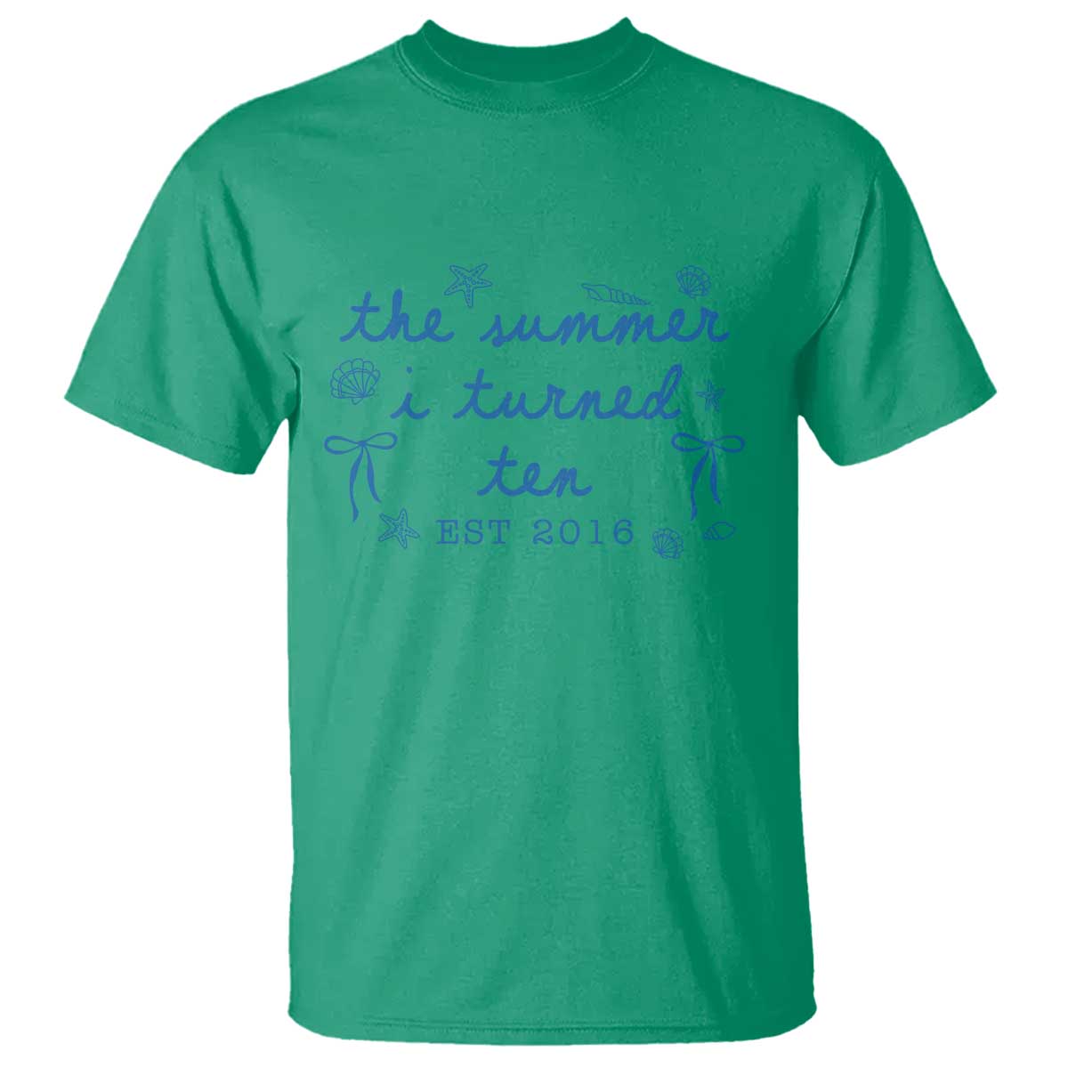 The Summer I Turned Ten Funny 10th Birthday Est 2016 T Shirt Summer Coastal Birthday Seashell Bow