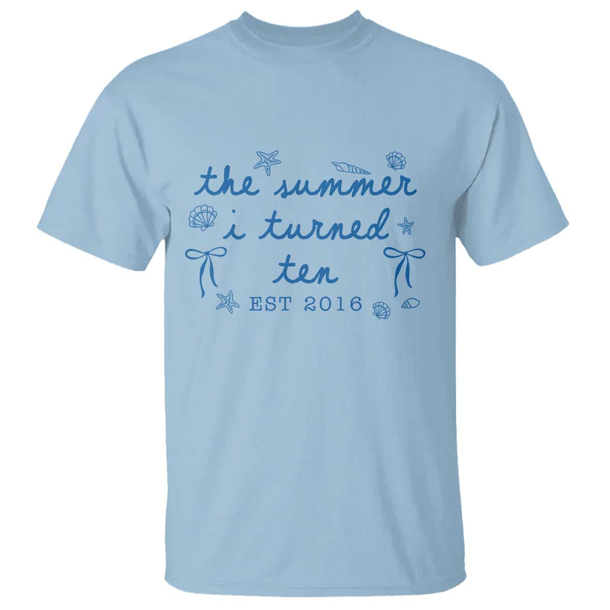 The Summer I Turned Ten Funny 10th Birthday Est 2016 T Shirt Summer Coastal Birthday Seashell Bow