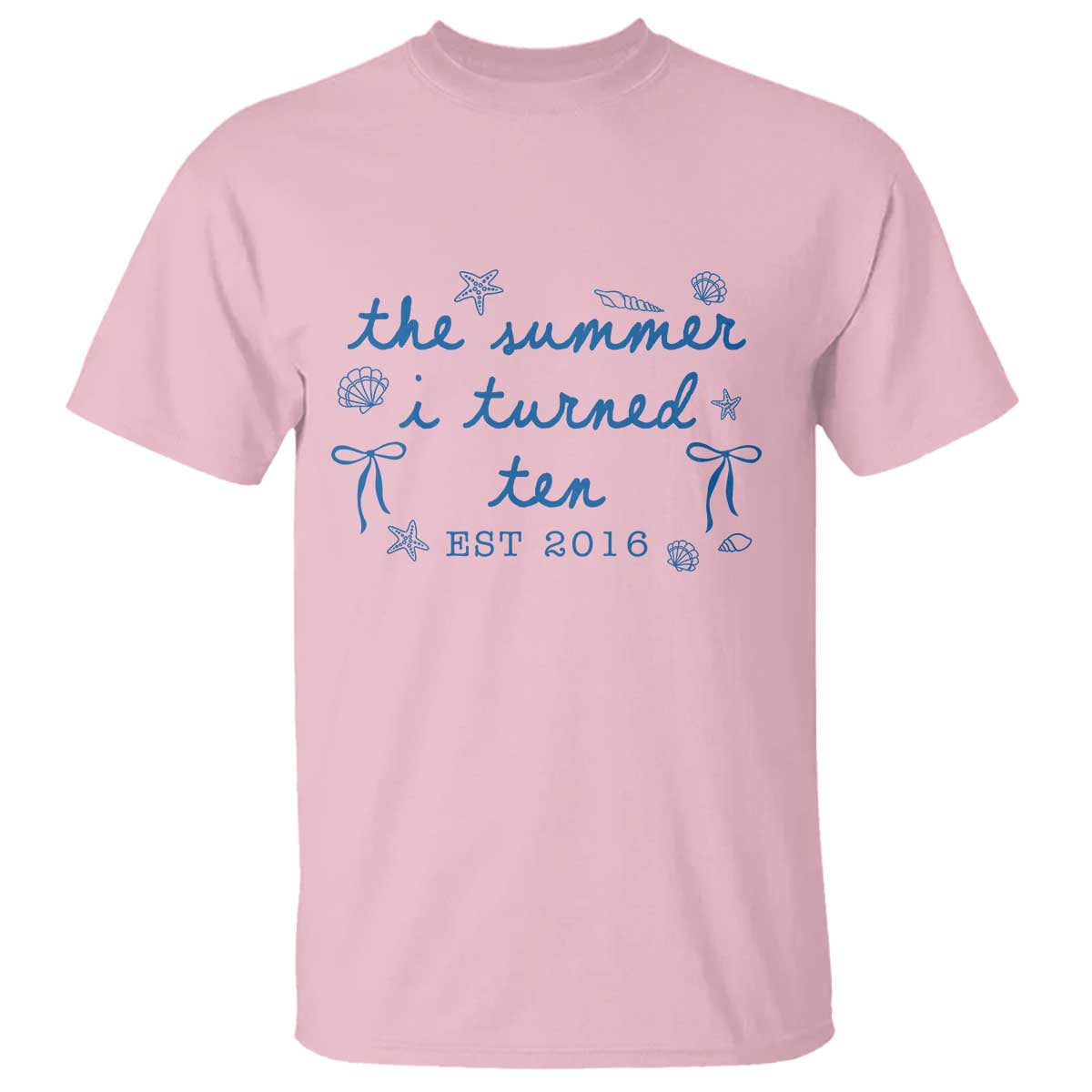 The Summer I Turned Ten Funny 10th Birthday Est 2016 T Shirt Summer Coastal Birthday Seashell Bow