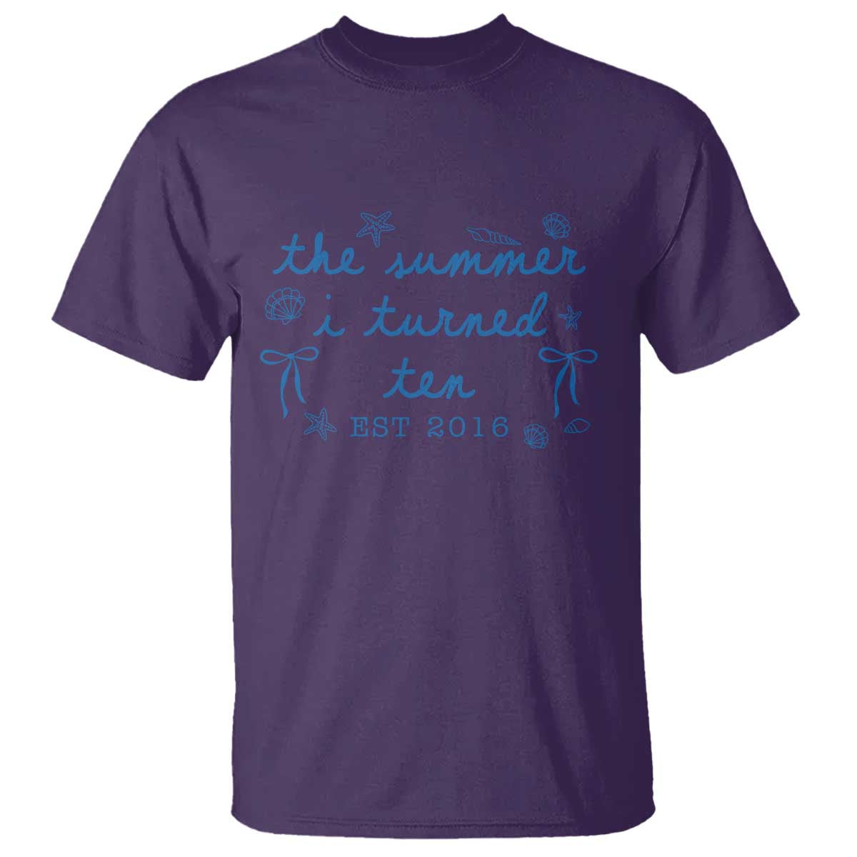The Summer I Turned Ten Funny 10th Birthday Est 2016 T Shirt Summer Coastal Birthday Seashell Bow