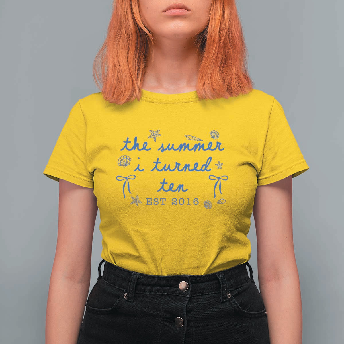 The Summer I Turned Ten Funny 10th Birthday Est 2016 T Shirt For Women Summer Coastal Birthday Seashell Bow