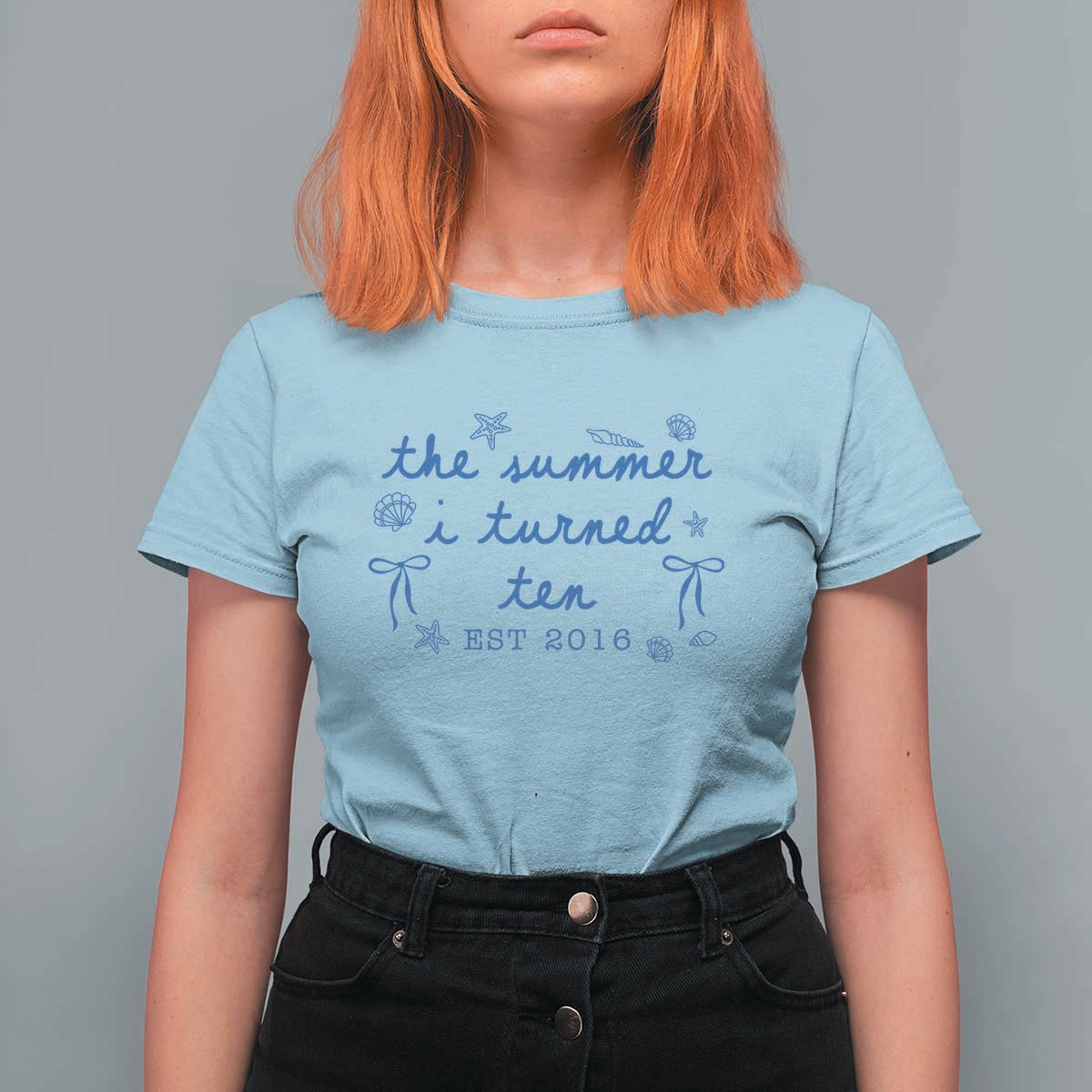 The Summer I Turned Ten Funny 10th Birthday Est 2016 T Shirt For Women Summer Coastal Birthday Seashell Bow