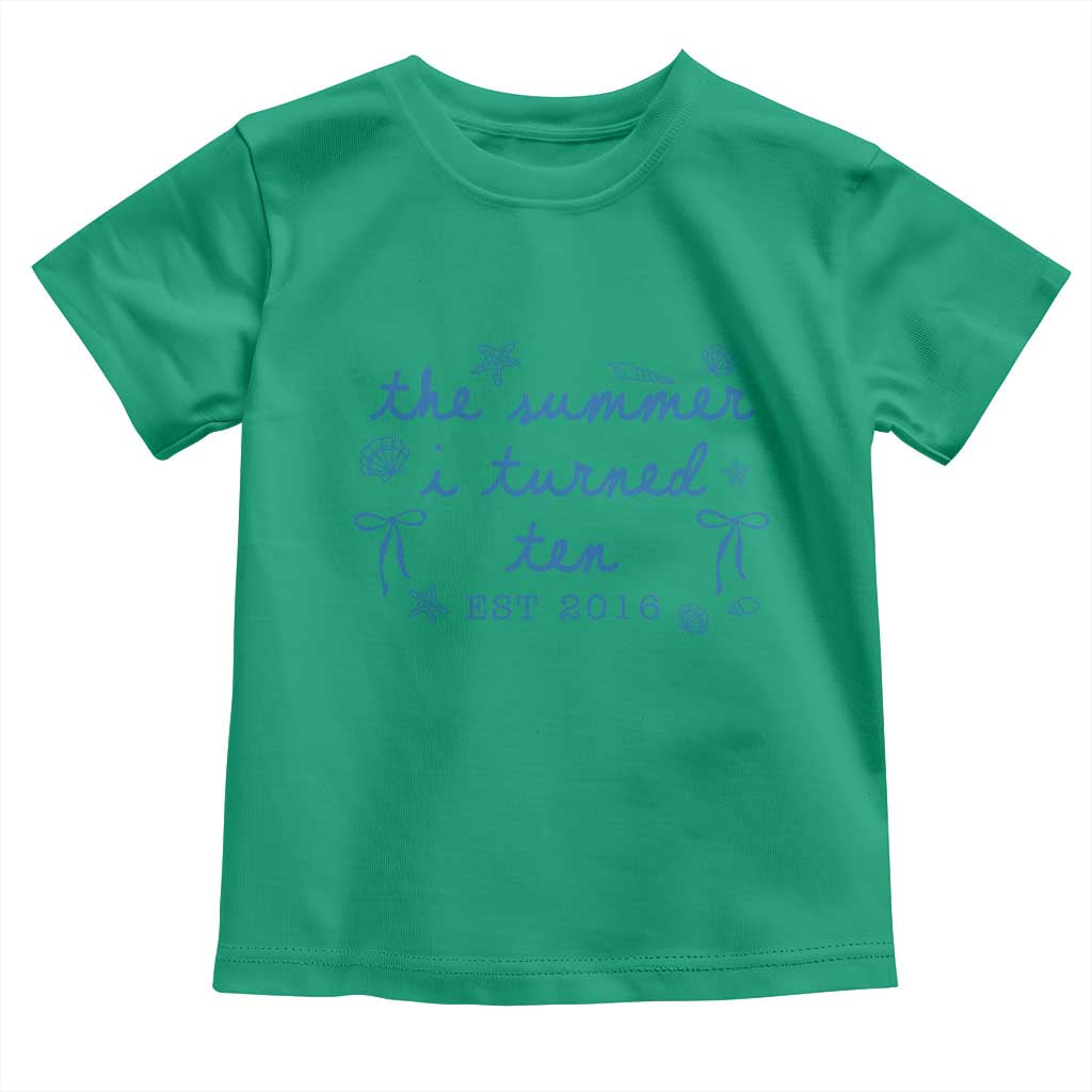 The Summer I Turned Ten Funny 10th Birthday Est 2016 Toddler T Shirt Summer Coastal Birthday Seashell Bow
