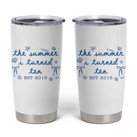 The Summer I Turned Ten Funny 10th Birthday Est 2016 Tumbler Cup Summer Coastal Birthday Seashell Bow