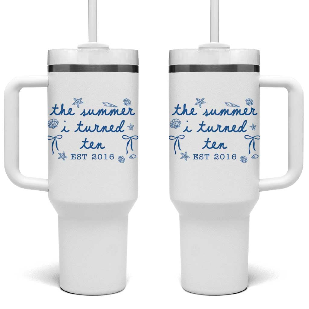 The Summer I Turned Ten Funny 10th Birthday Est 2016 Tumbler With Handle Summer Coastal Birthday Seashell Bow