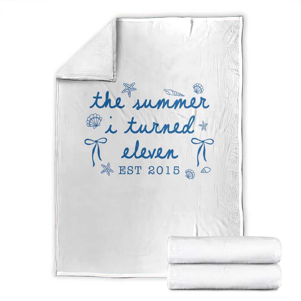 The Summer I Turned Eleven Funny 11th Birthday Est 2015 Throw Blanket Summer Coastal Birthday Seashell Bow