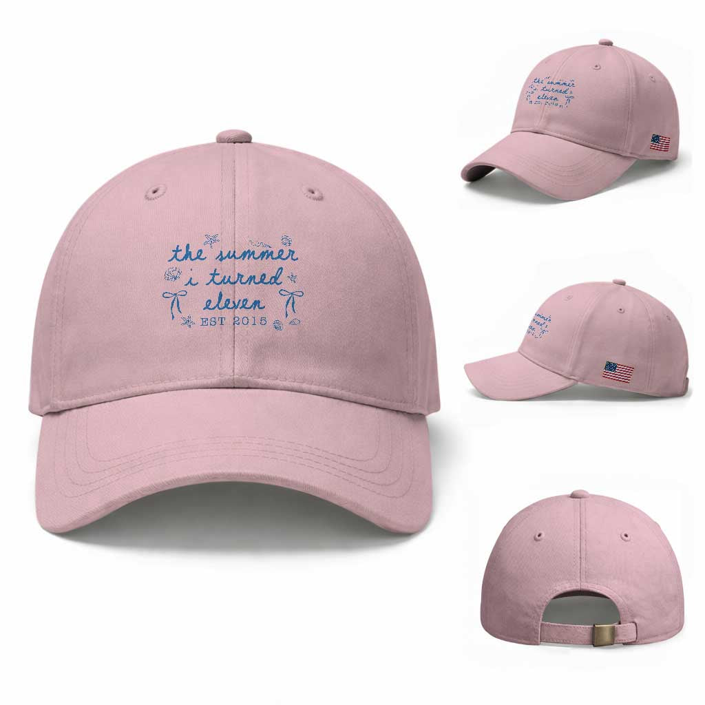 The Summer I Turned Eleven Funny 11th Birthday Est 2015 Baseball Cap Summer Coastal Birthday Seashell Bow
