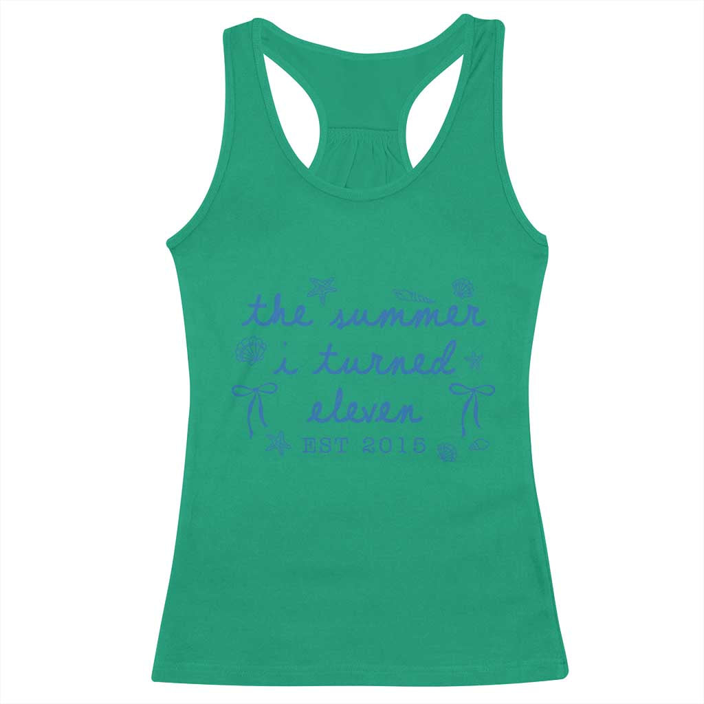 The Summer I Turned Eleven Funny 11th Birthday Est 2015 Racerback Tank Top Summer Coastal Birthday Seashell Bow