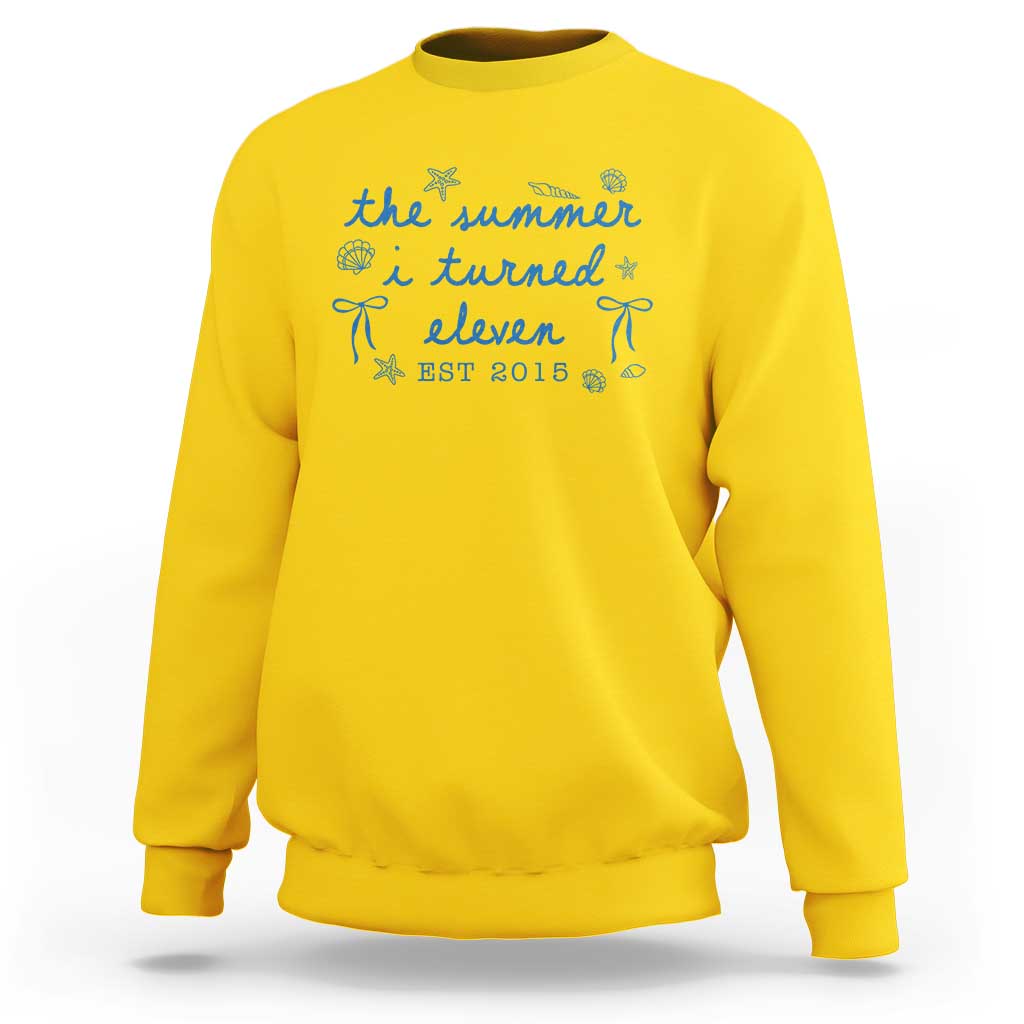 The Summer I Turned Eleven Funny 11th Birthday Est 2015 Sweatshirt Summer Coastal Birthday Seashell Bow