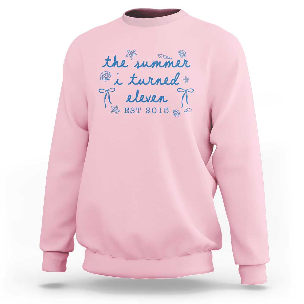 The Summer I Turned Eleven Funny 11th Birthday Est 2015 Sweatshirt Summer Coastal Birthday Seashell Bow