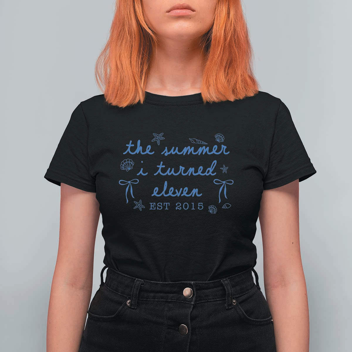 The Summer I Turned Eleven Funny 11th Birthday Est 2015 T Shirt For Women Summer Coastal Birthday Seashell Bow