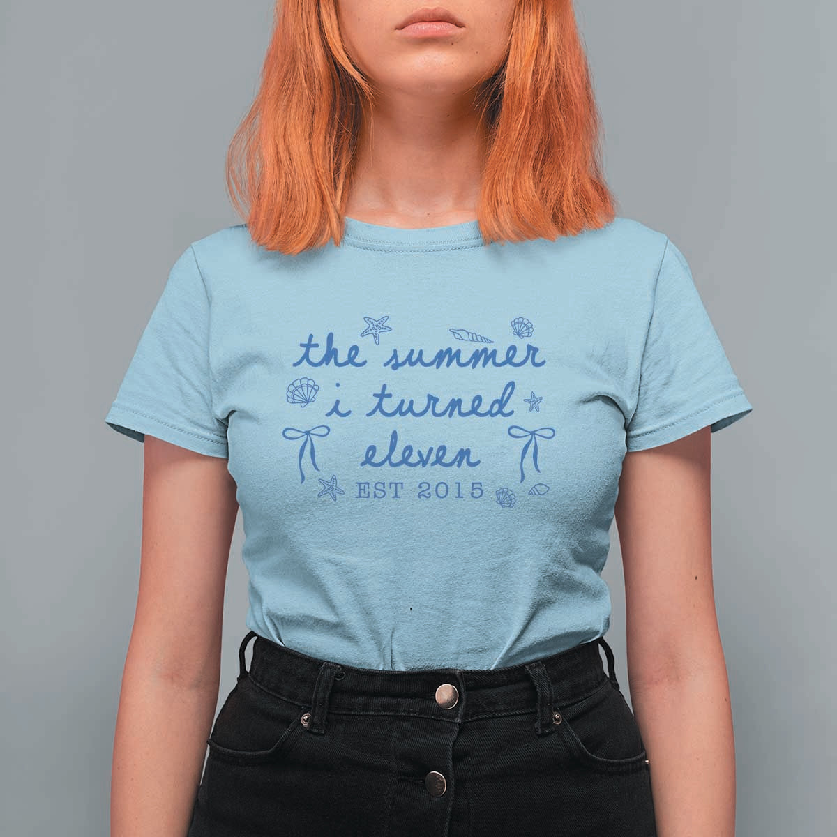The Summer I Turned Eleven Funny 11th Birthday Est 2015 T Shirt For Women Summer Coastal Birthday Seashell Bow