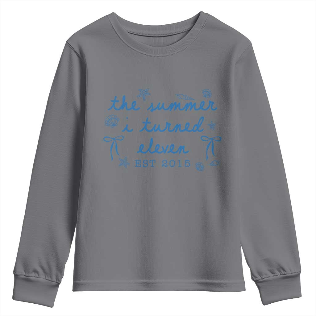 The Summer I Turned Eleven Funny 11th Birthday Est 2015 Youth Sweatshirt Summer Coastal Birthday Seashell Bow