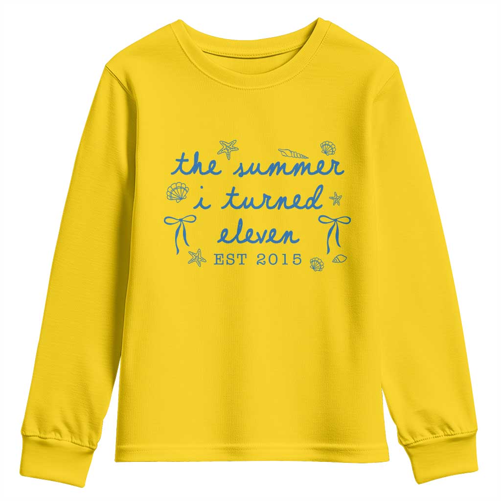 The Summer I Turned Eleven Funny 11th Birthday Est 2015 Youth Sweatshirt Summer Coastal Birthday Seashell Bow