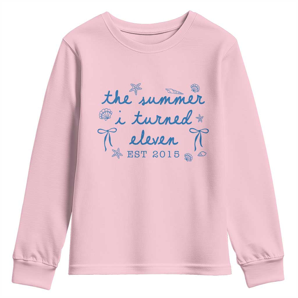 The Summer I Turned Eleven Funny 11th Birthday Est 2015 Youth Sweatshirt Summer Coastal Birthday Seashell Bow