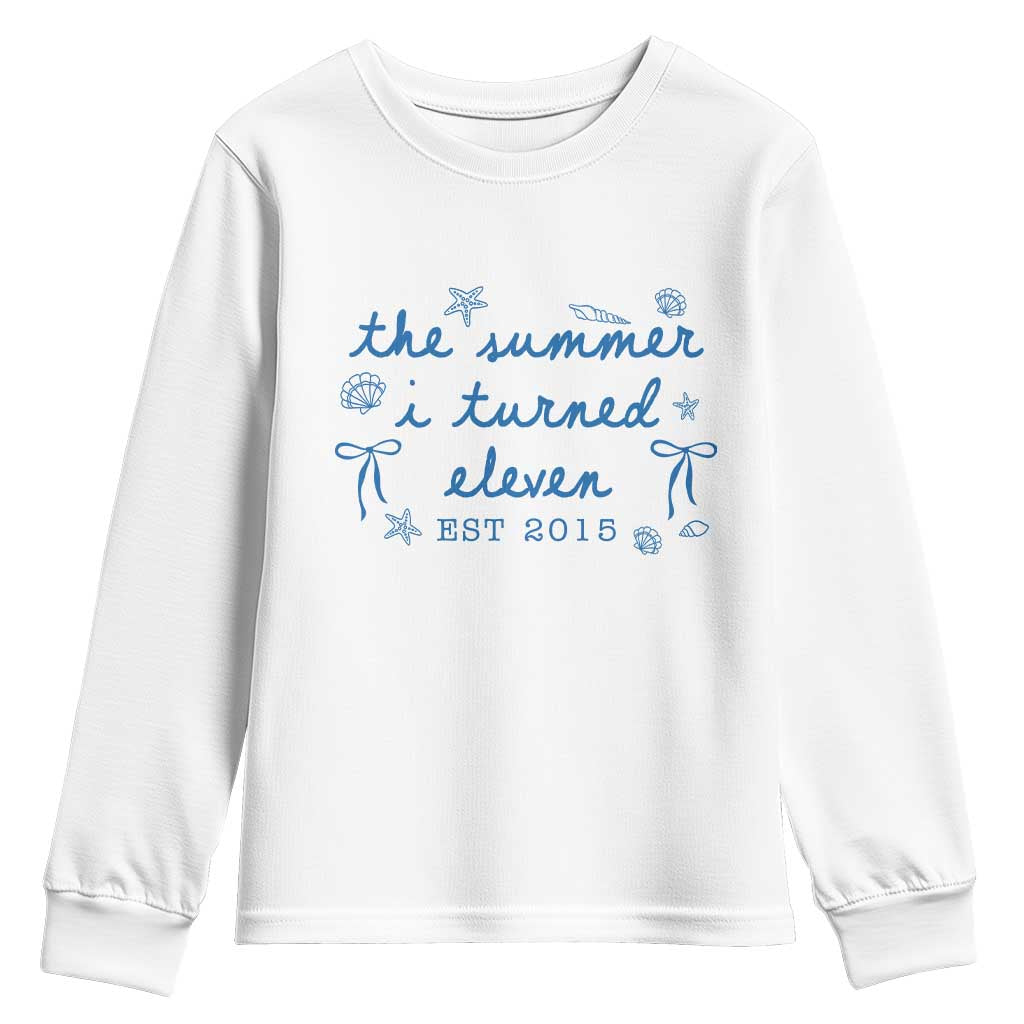 The Summer I Turned Eleven Funny 11th Birthday Est 2015 Youth Sweatshirt Summer Coastal Birthday Seashell Bow