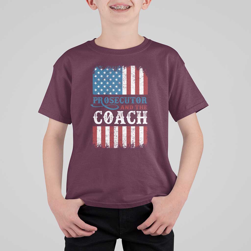 Harris Walz T Shirt For Kid Prosecutor And The Coach 2024 Vintage American Flag - Wonder Print Shop