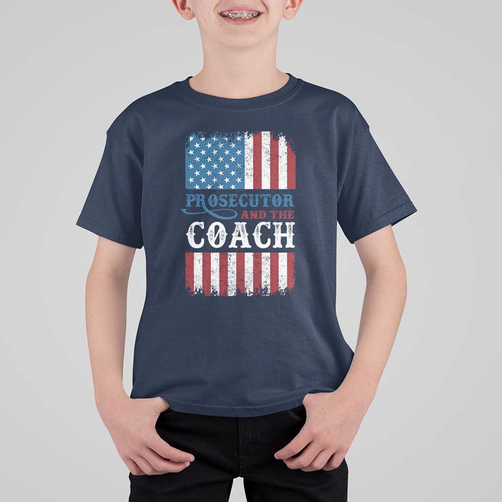 Harris Walz T Shirt For Kid Prosecutor And The Coach 2024 Vintage American Flag - Wonder Print Shop