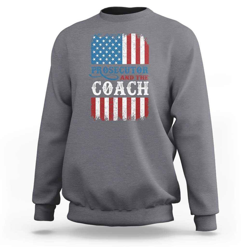 Harris Walz Sweatshirt Prosecutor And The Coach 2024 Vintage American Flag - Wonder Print Shop