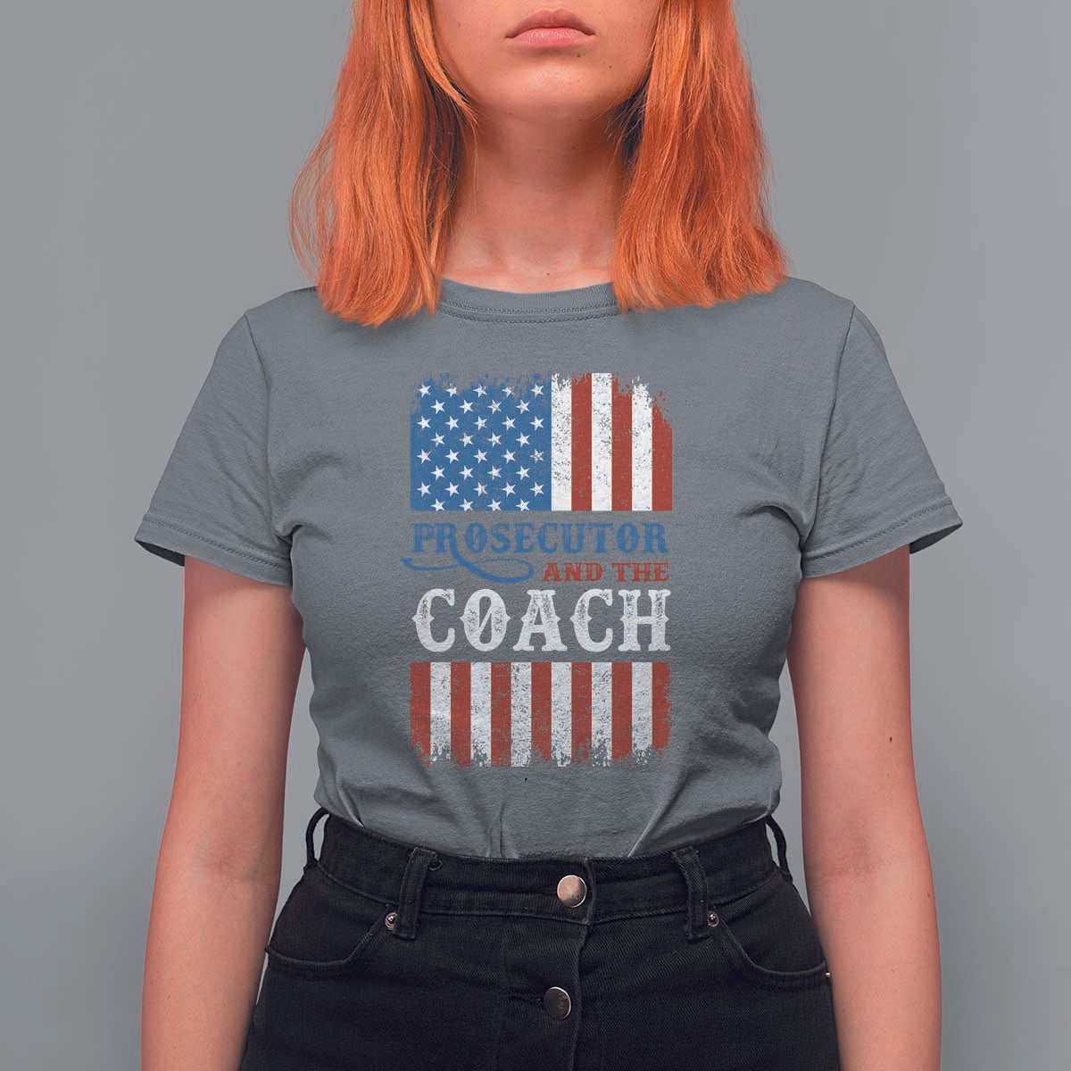 Harris Walz T Shirt For Women Prosecutor And The Coach 2024 Vintage American Flag - Wonder Print Shop