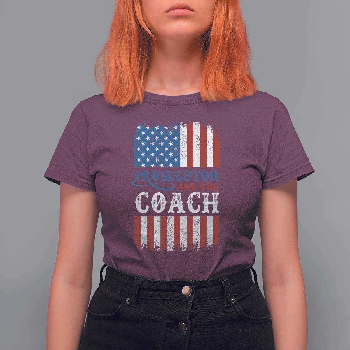 Harris Walz T Shirt For Women Prosecutor And The Coach 2024 Vintage American Flag - Wonder Print Shop