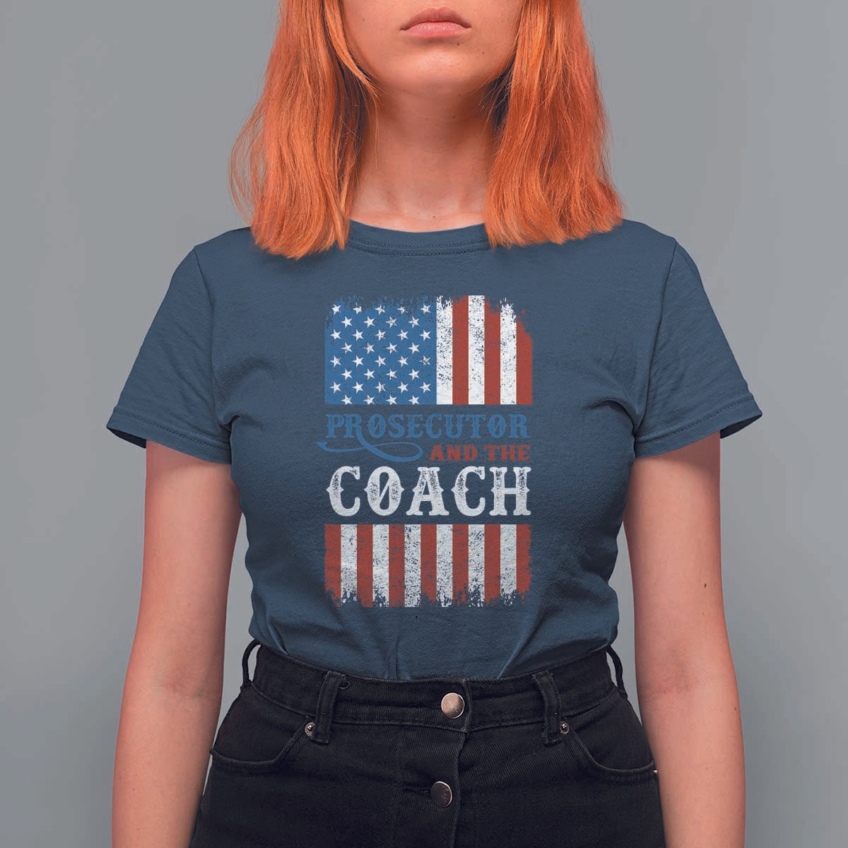 Harris Walz T Shirt For Women Prosecutor And The Coach 2024 Vintage American Flag - Wonder Print Shop