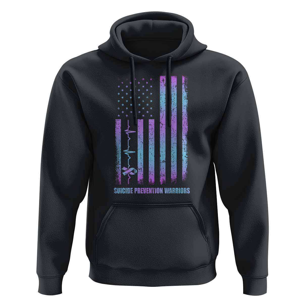Suicide Prevention Warriors Hoodie Vintage American Flag Heartbeat Ribbon - Wonder Print Shop