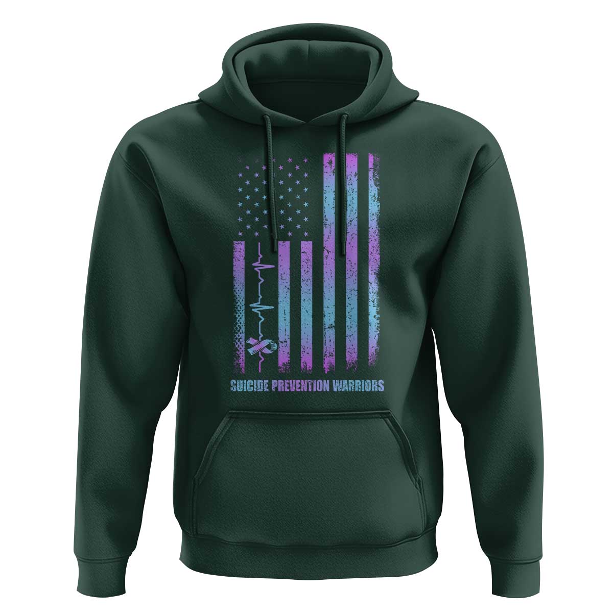 Suicide Prevention Warriors Hoodie Vintage American Flag Heartbeat Ribbon - Wonder Print Shop