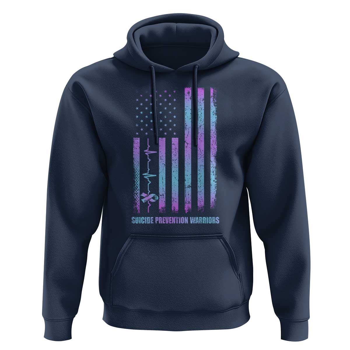 Suicide Prevention Warriors Hoodie Vintage American Flag Heartbeat Ribbon - Wonder Print Shop