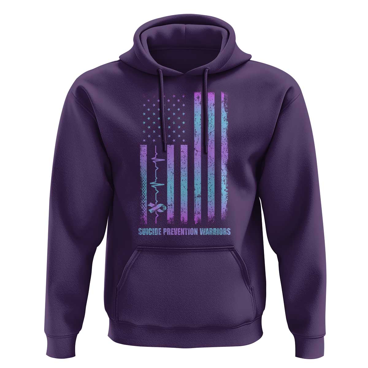 Suicide Prevention Warriors Hoodie Vintage American Flag Heartbeat Ribbon - Wonder Print Shop