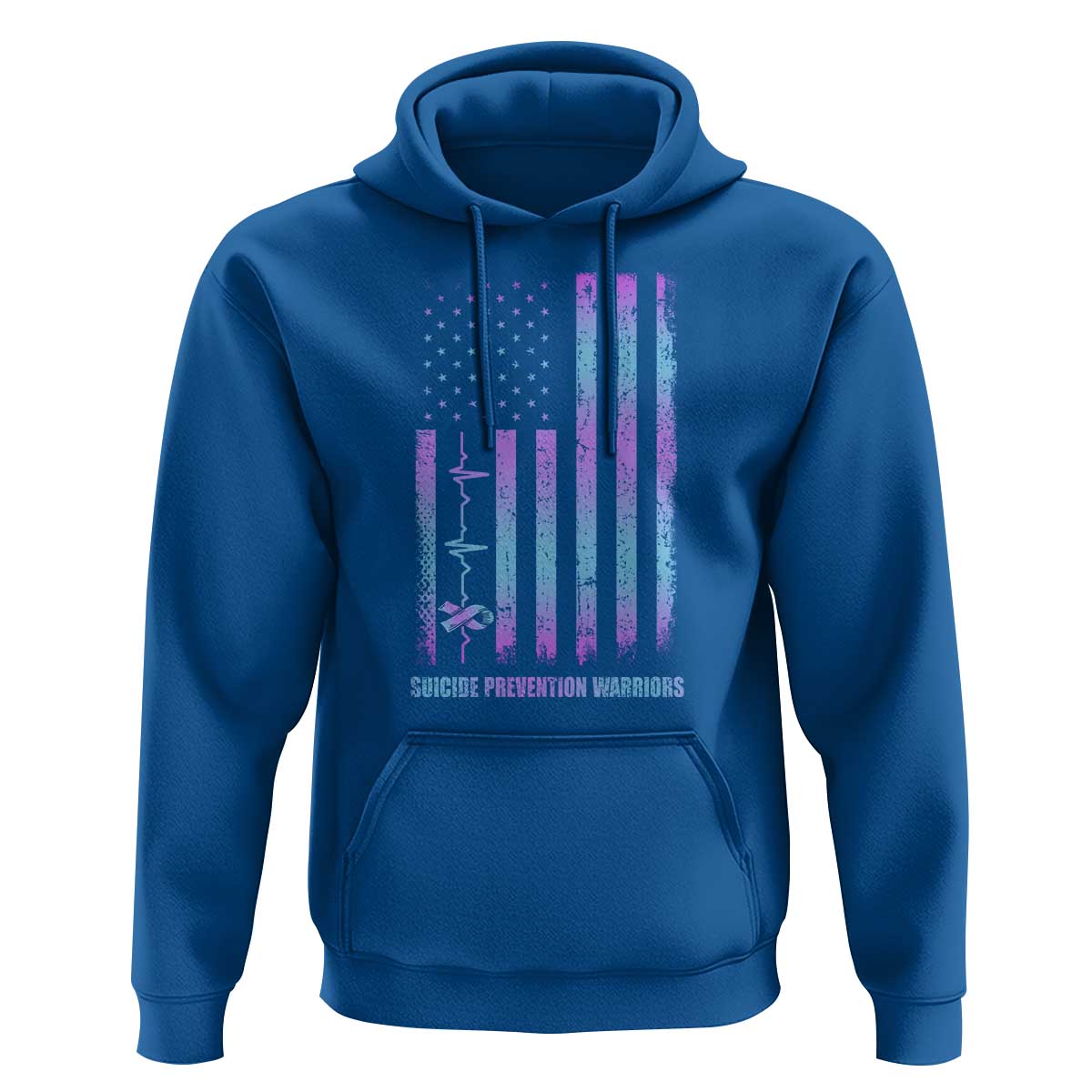 Suicide Prevention Warriors Hoodie Vintage American Flag Heartbeat Ribbon - Wonder Print Shop