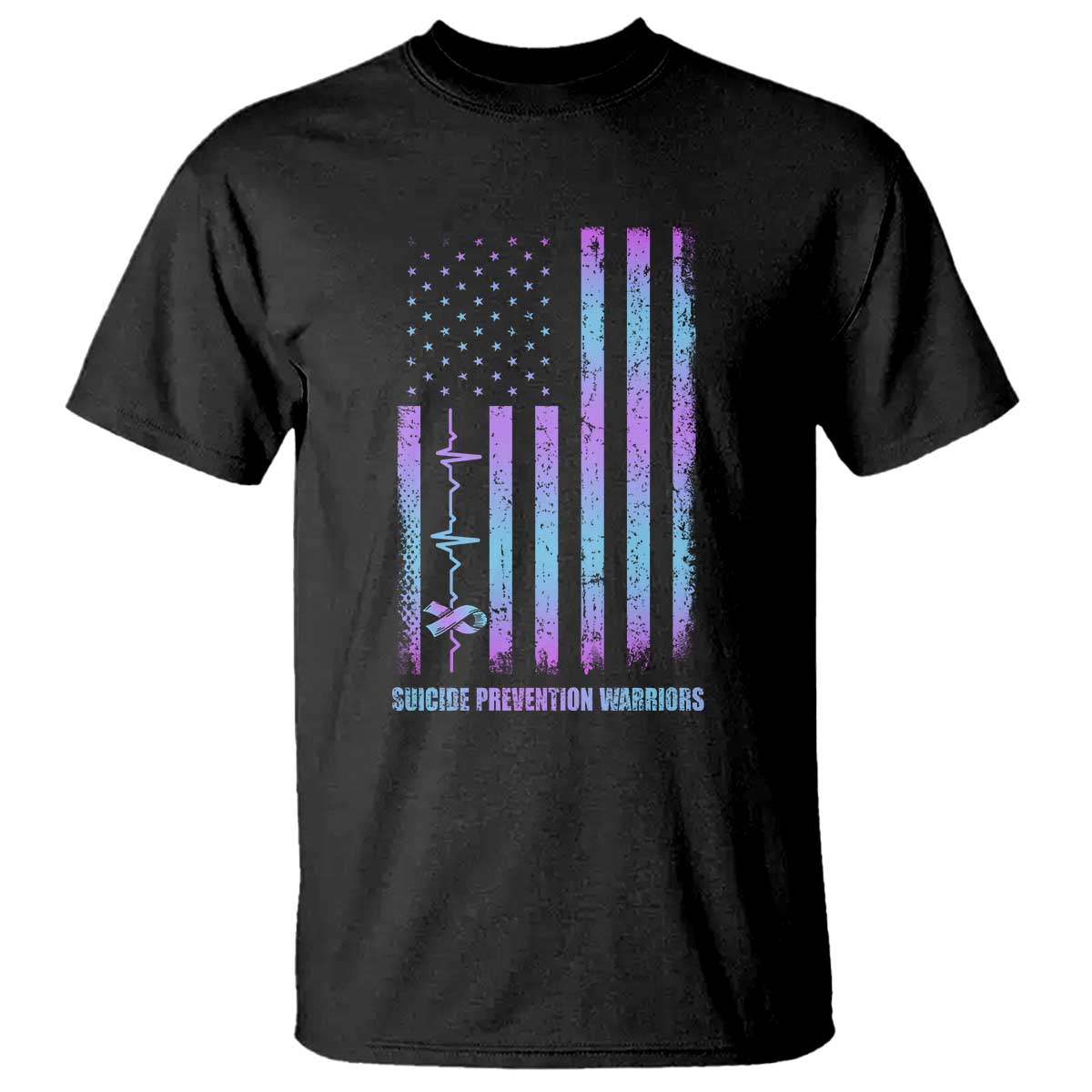 Suicide Prevention Warriors T Shirt Vintage American Flag Heartbeat Ribbon - Wonder Print Shop