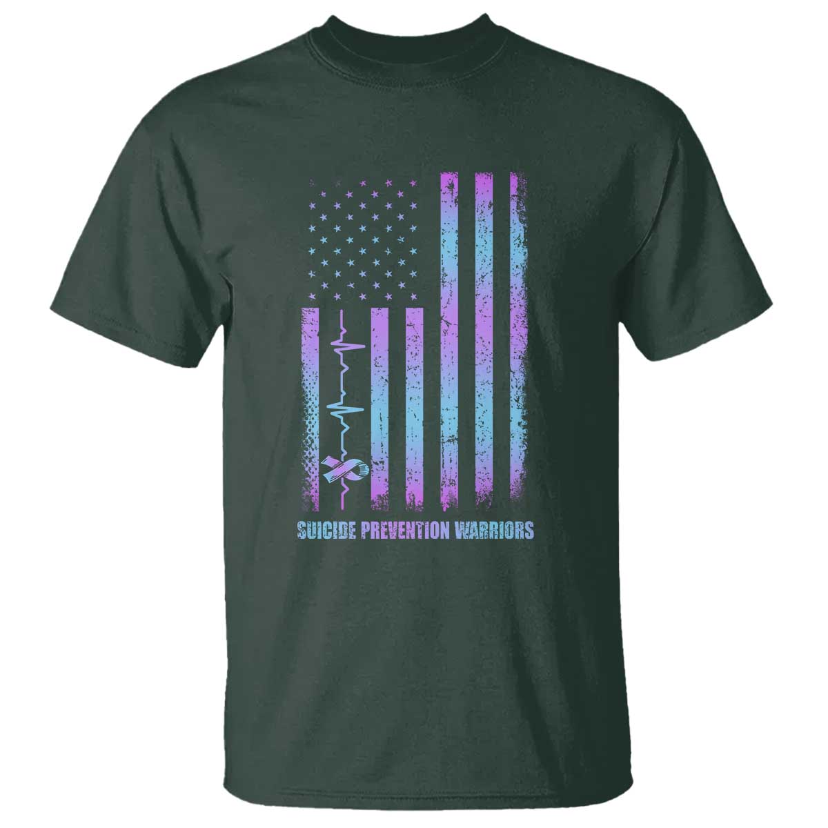 Suicide Prevention Warriors T Shirt Vintage American Flag Heartbeat Ribbon - Wonder Print Shop