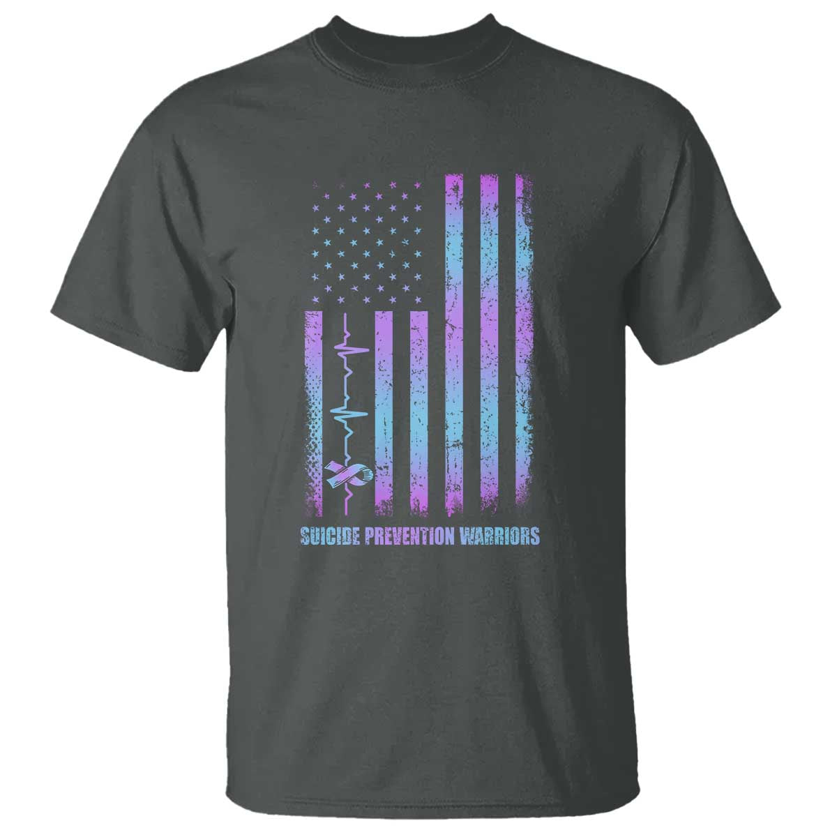 Suicide Prevention Warriors T Shirt Vintage American Flag Heartbeat Ribbon - Wonder Print Shop