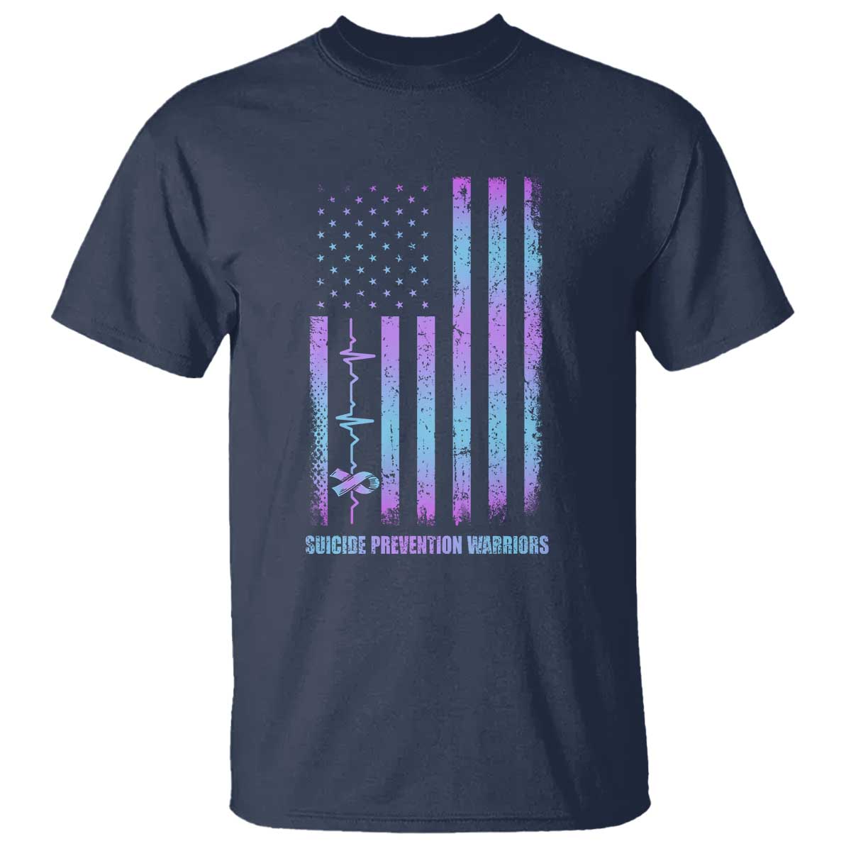 Suicide Prevention Warriors T Shirt Vintage American Flag Heartbeat Ribbon - Wonder Print Shop