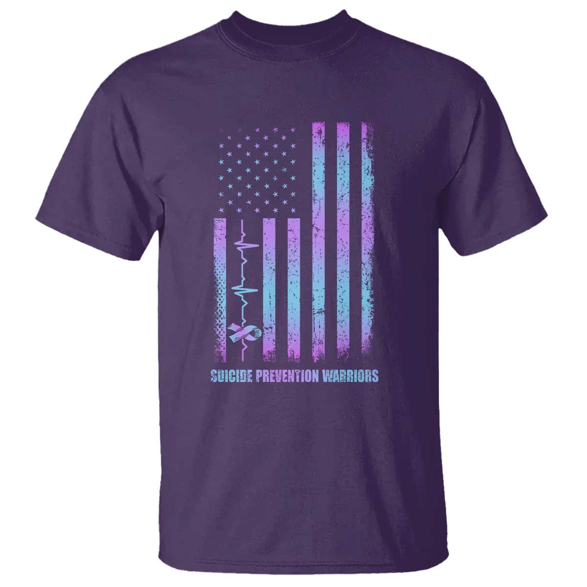 Suicide Prevention Warriors T Shirt Vintage American Flag Heartbeat Ribbon - Wonder Print Shop