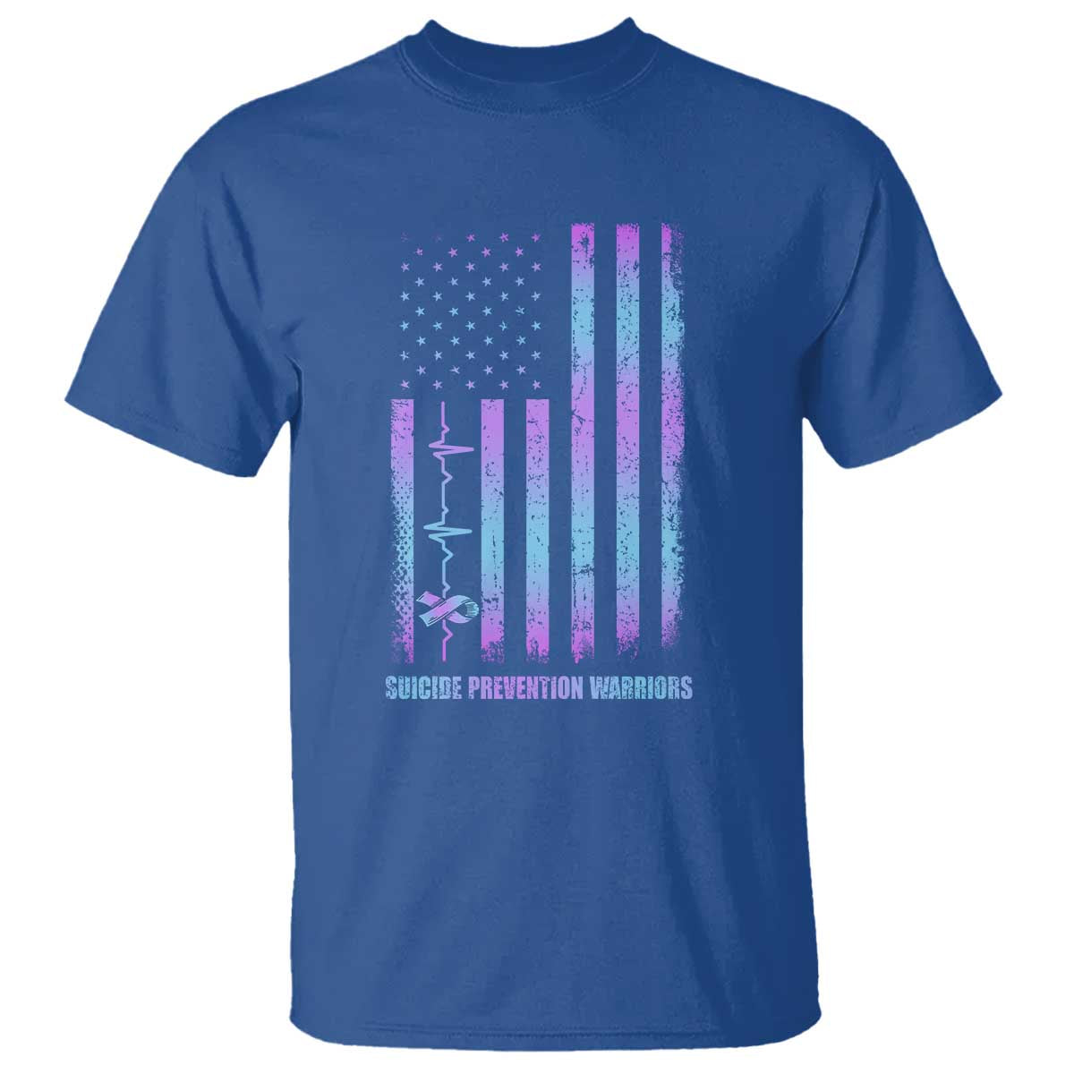 Suicide Prevention Warriors T Shirt Vintage American Flag Heartbeat Ribbon - Wonder Print Shop