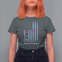 Suicide Prevention Warriors T Shirt For Women Vintage American Flag Heartbeat Ribbon - Wonder Print Shop