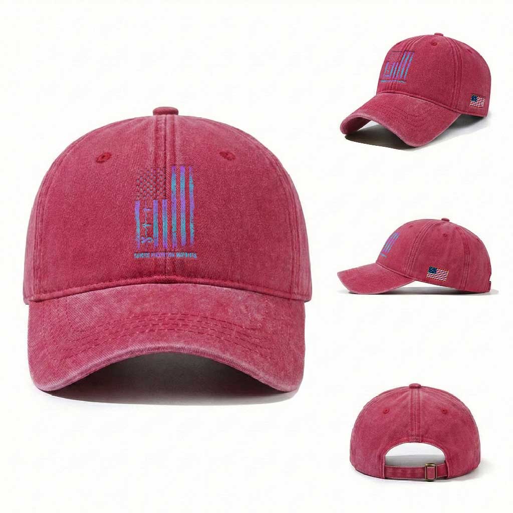 Suicide Prevention Warriors Washed Cotton Baseball Cap Vintage American Flag Heartbeat Ribbon
