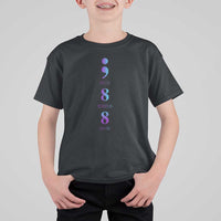 Suicide Prevention Awareness T Shirt For Kid 988 Suicide Prevention Hotline 988 Purple Teal Semicolon - Wonder Print Shop