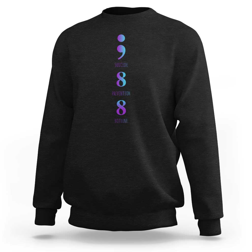 Suicide Prevention Awareness Sweatshirt 988 Suicide Prevention Hotline 988 Purple Teal Semicolon - Wonder Print Shop