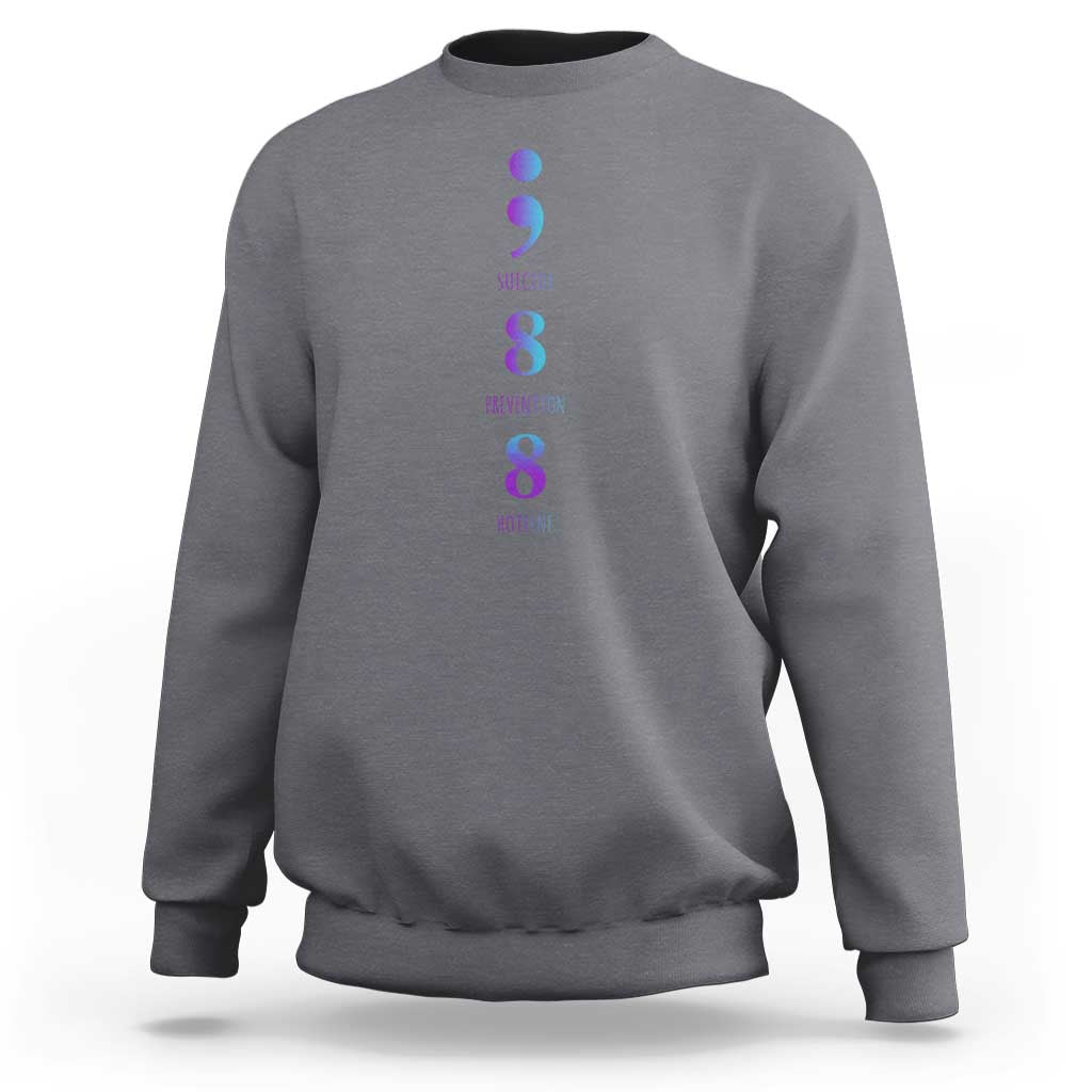 Suicide Prevention Awareness Sweatshirt 988 Suicide Prevention Hotline 988 Purple Teal Semicolon - Wonder Print Shop