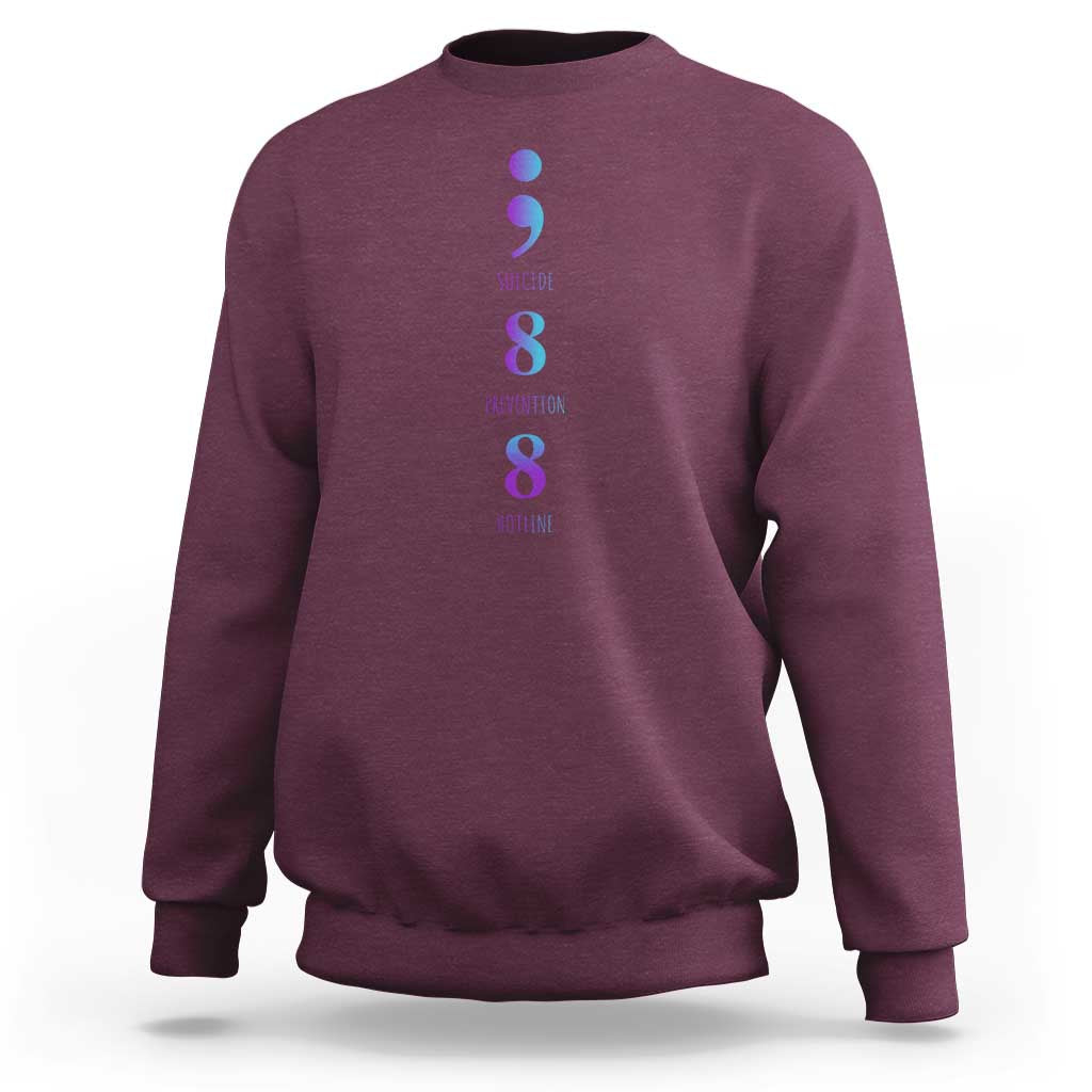 Suicide Prevention Awareness Sweatshirt 988 Suicide Prevention Hotline 988 Purple Teal Semicolon - Wonder Print Shop