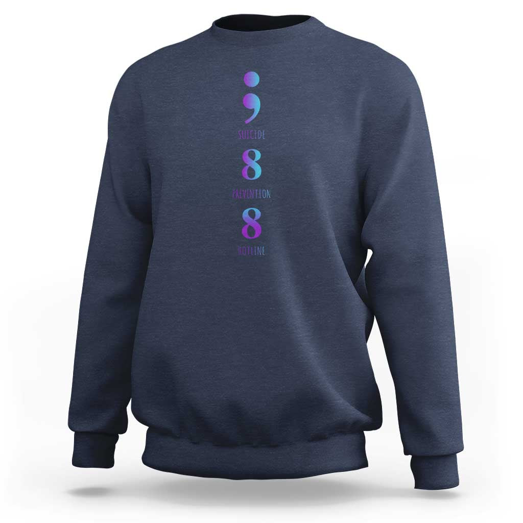 Suicide Prevention Awareness Sweatshirt 988 Suicide Prevention Hotline 988 Purple Teal Semicolon - Wonder Print Shop
