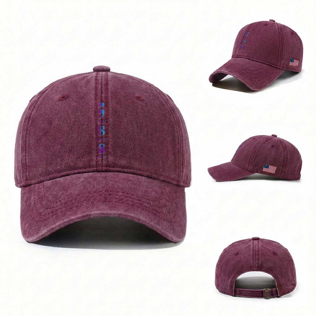 Suicide Prevention Awareness Washed Cotton Baseball Cap 988 Suicide Prevention Hotline 988 Purple Teal Semicolon