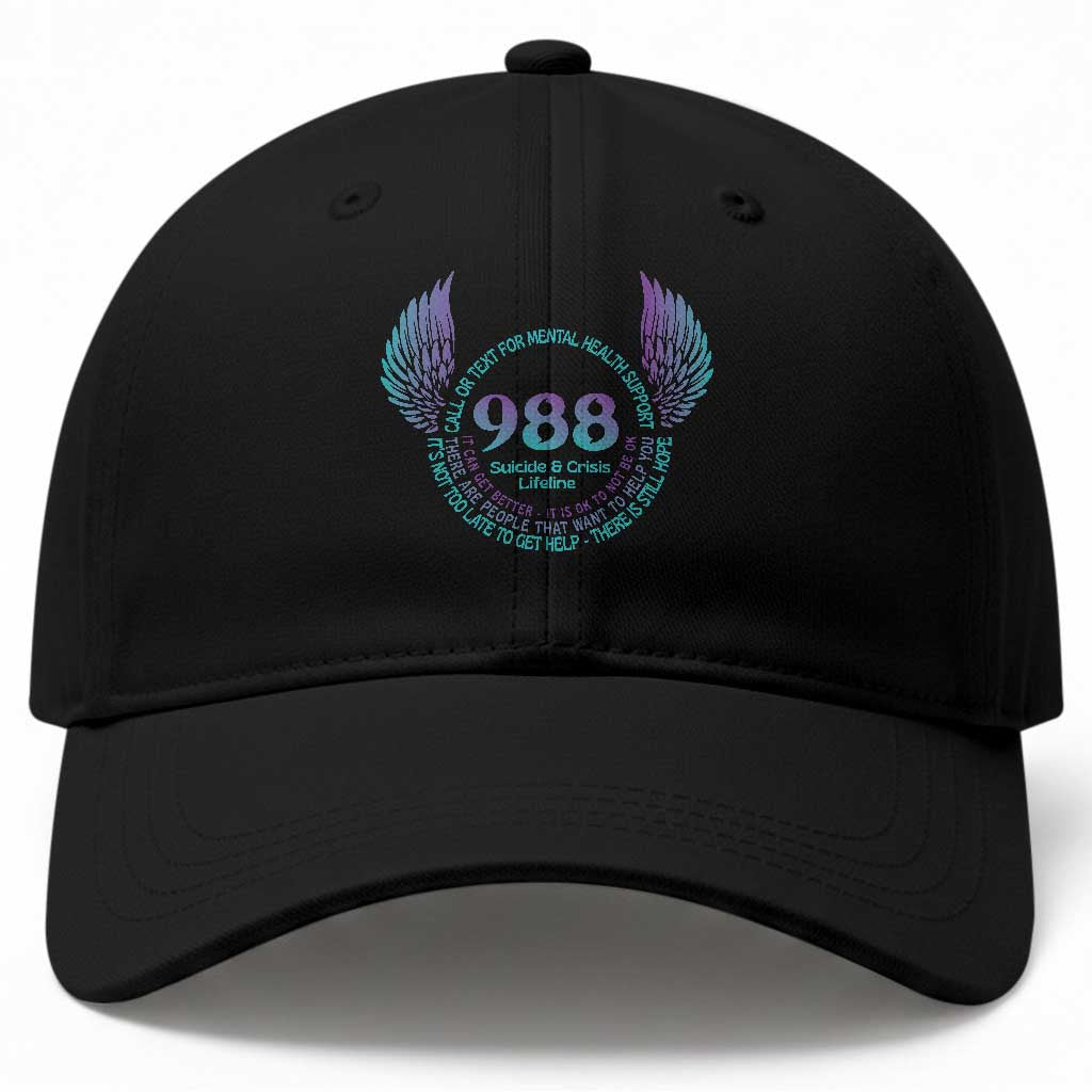 Suicide Prevention Awareness Baseball Cap Call Or Text For Mental Health Support 988 Suicide And Crisis Lifeline Wings
