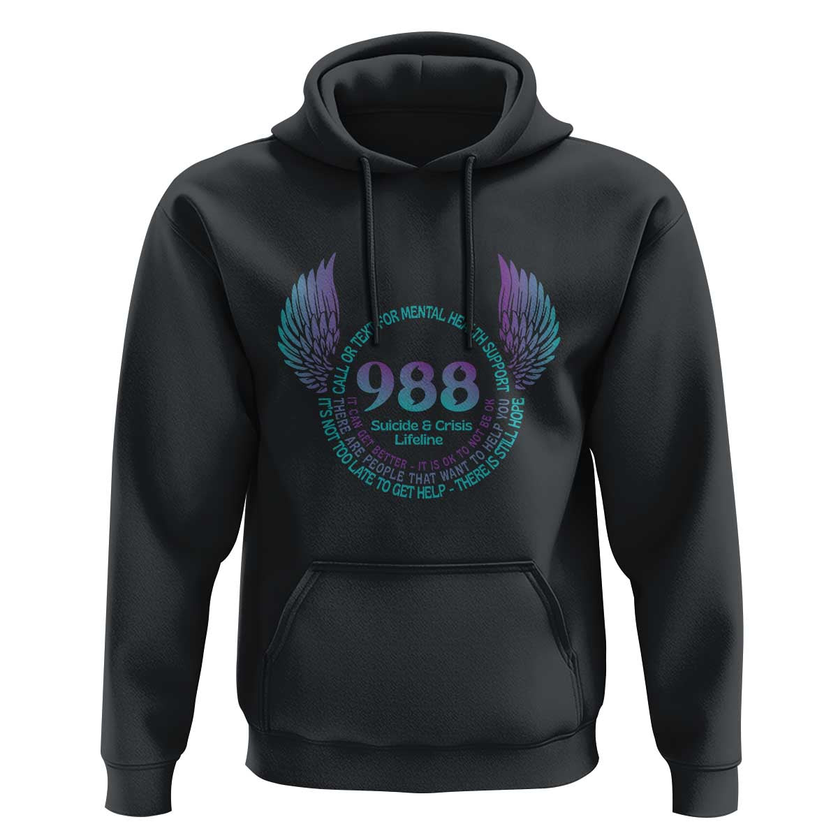 Suicide Prevention Awareness Hoodie Call Or Text For Mental Health Support 988 Suicide And Crisis Lifeline Wings - Wonder Print Shop