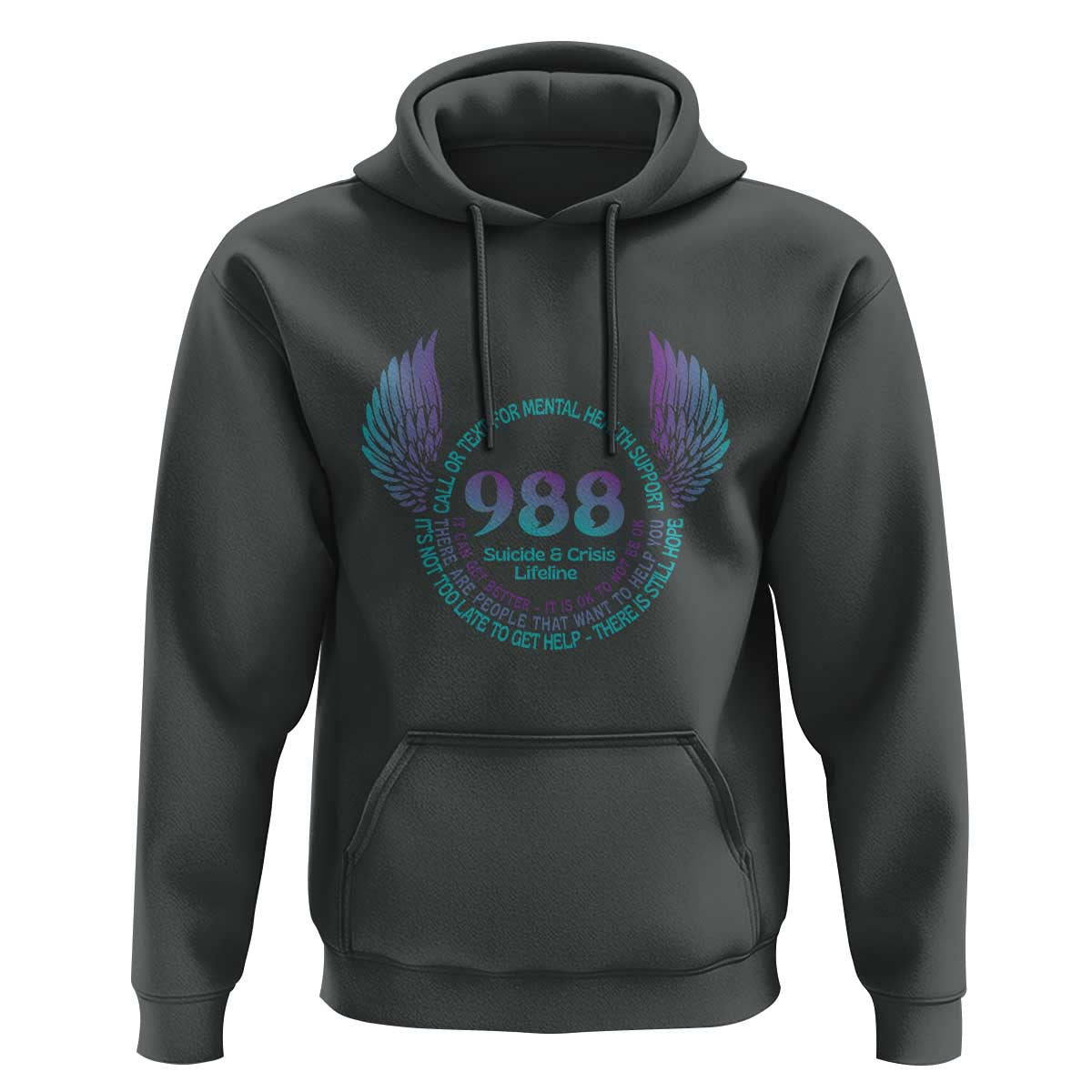Suicide Prevention Awareness Hoodie Call Or Text For Mental Health Support 988 Suicide And Crisis Lifeline Wings - Wonder Print Shop